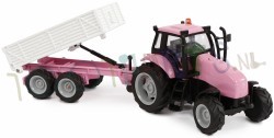 Tractor met Aanhanger roze ca. 1/32