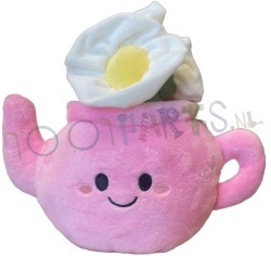 Knuffel Theepot roze met witte bloemen