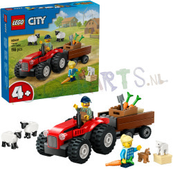 Rode Tractor met Aanhanger en Schapen